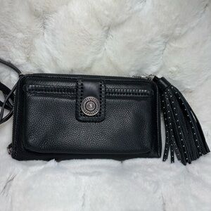 Brighton Black Leather Wristlet with Tassel